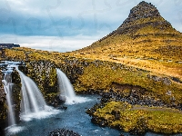 Wodospad Kirkjufellsfoss,  Islandia, Półwysep Snaefellsnes, Góra Kirkjufell