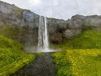 Skały, Islandia, Wodospad Seljalandsfoss, Rzeka Seljalandsa