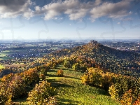 Zamek Hohenzollern, Wzgórza, Jesień, Badenia-Wirtembergia, Las, Góra Hohenzollern, Niemcy, Chmury