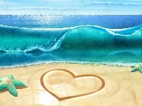 Plaża, Grafika, Morze, Serce