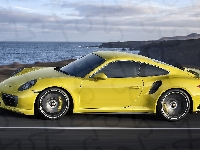911 Turbo, Jezioro, Żółte, Porsche, Droga
