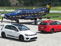 Samochody, Volkswagen Golf R360S, Pilatus PC-12, Czerwony, Dwa, Biały, Samolot
