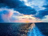 Zachód, Chmury, Ocean, Morze, Słońca
