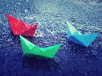 Łódki, Deszcz, Kolorowe, Papierowe, Origami