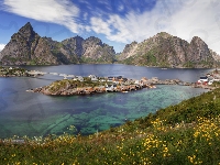 Domy, Norwegia, Góry, Morze Norweskie, Lofoty