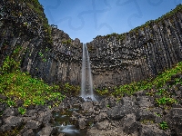 Skały, Skaftafell, Islandia, Park Narodowy Vatnajokull, Wodospad Svartifoss, Kamienie