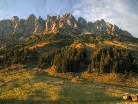 Alpy Salzburskie, Szopa, Austria, Droga, Góry, Las, Zachód słońca