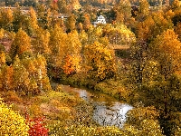 Cerkiew, Drzewa, Rosja, Jesień, Rzeka Istra, Obwód moskiewski