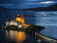 Most, Wyspa, Noc, Zamek Eilean Donan, Kamienny, Szkocja