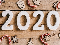 Cyfry, Lizaki, Deski, Śnieżynki, Nowy Rok, 2020, Ozdoby