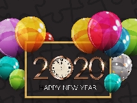 2020, Zegar, Nowy Rok, Cyfry, Balony