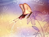 Motyl, Ładny, Kwiaty