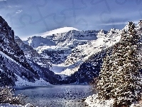 Zima, Prowincja Alberta, Jezioro Lake Louise, Kanada, Park Narodowy Banff, Góry