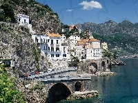 Amalfi, Góry, Włochy, Atrani, Morze