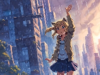 Domy, Dziewczyna, Deszcz, Anime
