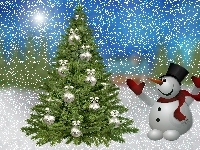 Bałwan, Boże Narodzenie, Choinka, Śnieg