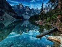 Góry, Drzewa, Kanada, Park Narodowy Banff, Jezioro Moraine