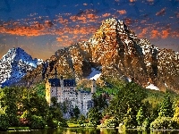 Skały, Bawaria, Drzewa Góry, Niemcy, Zamek Neuschwanstein, Lasy