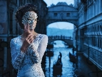 Biała, Wenecja, Maska, Włochy, Kobieta, Sukienka