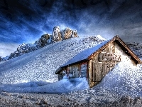 Chata, Zima, Góry, Śnieg