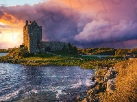 Chmury, Zamek, Galway Bay, Irlandia, Zatoka, Dunguaire Castle, Kinvara