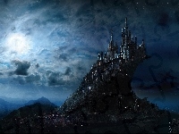 Chmury, Fantasy, Zamek Hogwarts, Noc
