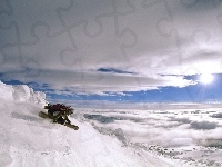 Chmury, Snowboard, Stok, Śnieg