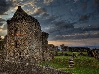 Forteca, Drzewa, Ciemne, Zamek St Andrews, Szkocja, Ruiny, St Andrews Castle, Chmury