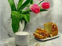Ciasto, Dzbanek, Tulipany, Kawusia