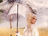 Deszcz, Kobieta, Parasol, Grafika
