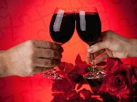 Dłonie, Walentynki, Wino, Róże