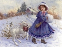 Dom, Donald Zolan, Dziewczynka, Owieczka, Śnieg