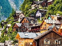Austria, Domy, Hallstatt, Drzewa, Góry