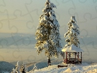 Drzewa, Altanka, Góry, Zima