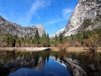Park Narodowy Yosemite, Jezioro, Stany Zjednoczone, Stan Kalifornia, Góry