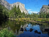 Drzewa, Góry, Kalifornia, Rzeka, Skaliste, Yosemite