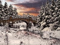Śnieg, Zima, Drzewa, Most