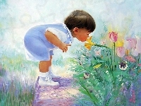Kwiaty, Dziecko, Ogród
