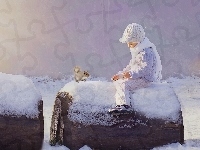 Dziecko, Zima, Śnieg, Wiewiórka