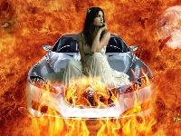 Samochód, Dziewczyna, Ogień