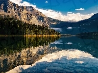 Odbicie, Park Narodowy Yoho, Las, Kanada, Góry, Jezioro Emerald
