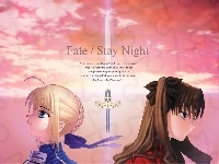 Fate Stay Night, twarze, miecz, dziewczyny
