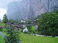 Góra, Most, Szwajcaria, Rzeka, Drzewa, Lauterbrunnen