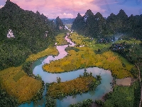 Prowincja Cao Bang, Rzeka, Kręta, Pola, Wietnam, Góry