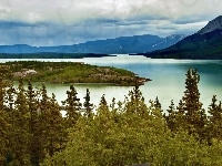 Góry, Kanada, Rzeka, Drzewa, Yukon