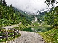 Góry, Austria, Droga, Jeziorko, Alpy