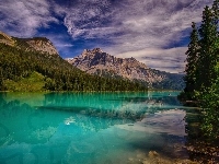 Jezioro Emerald Lake, Lasy, Kanada, Park Narodowy Yoho, Góry