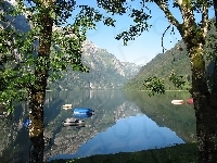Góry, Szwajcaria, Jezioro, Łódki, Glarus