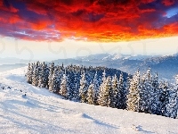 Góry, Zachód, Słońca, Zima