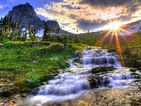 Słońce, Góry, Wodospad